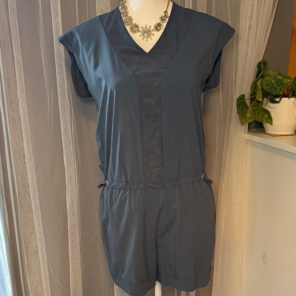 Indyeva (Title IX) Slate Blue V-Neck Romper with Waist Tie